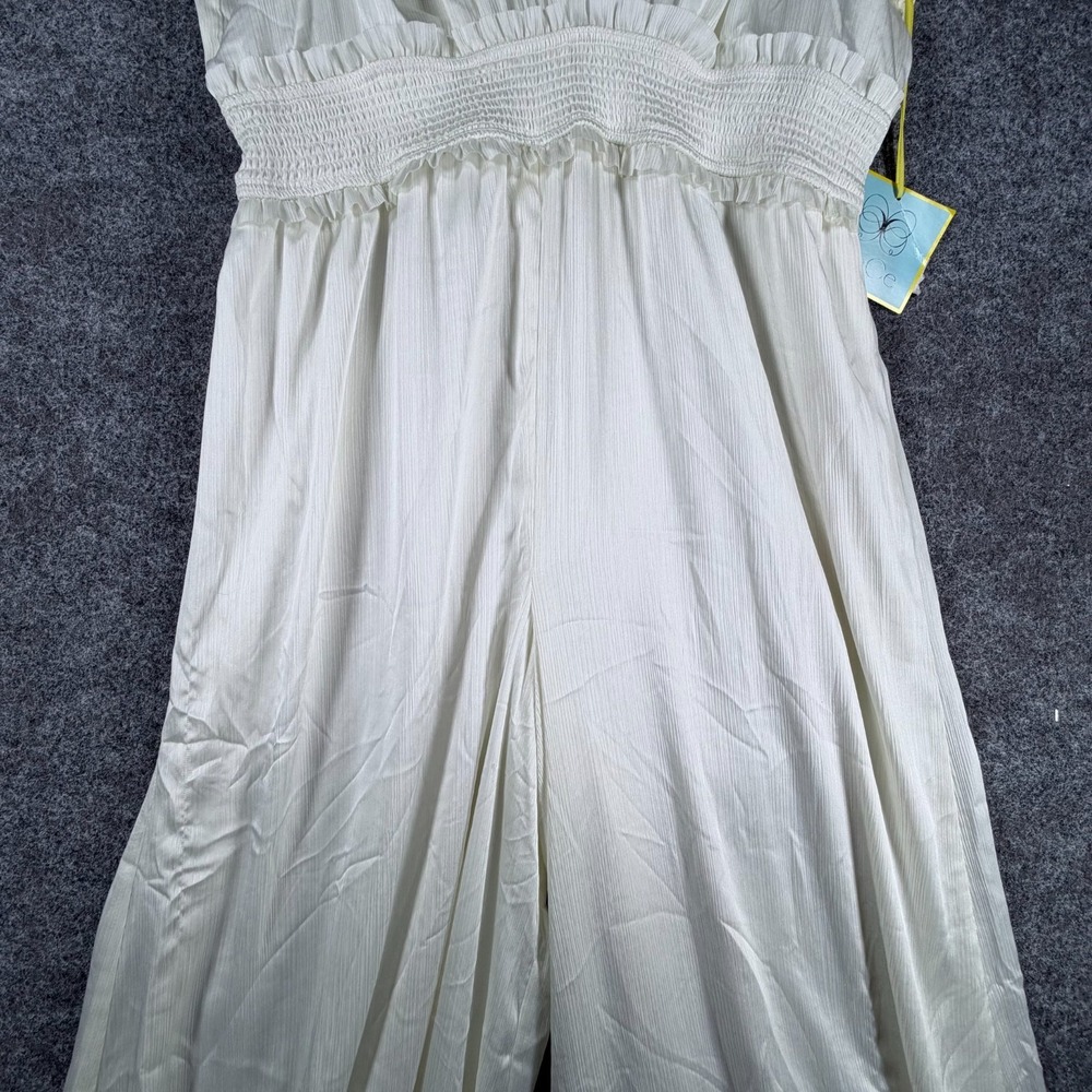 NWT CeCe Plisse Jumpsuit Womens XL White V-Neck Comfort Smocked-Waist Sleeveless - Picture 6 of 16